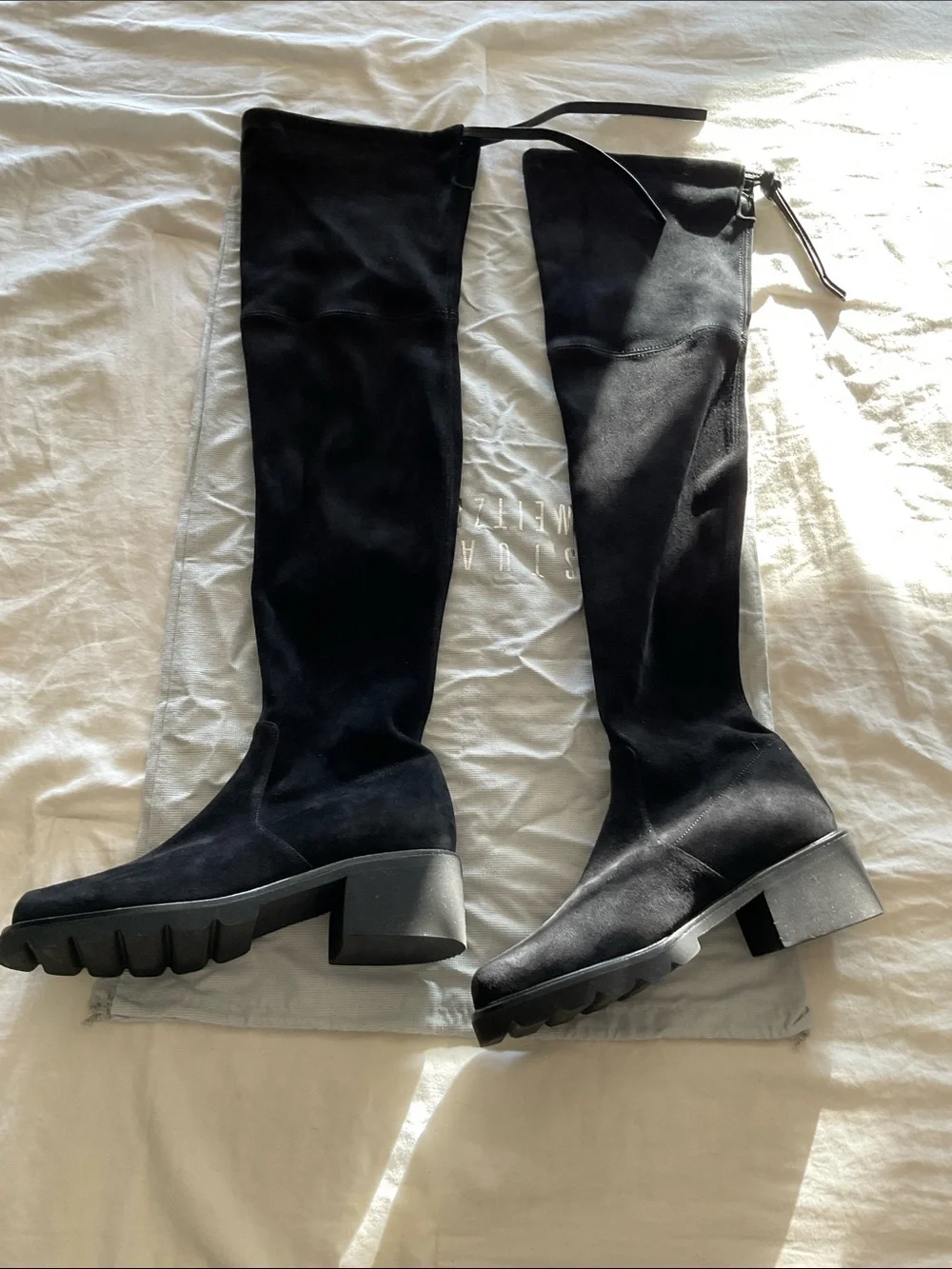 Stuart Weitzman Black Over-the-Knee Lug Sole Boots